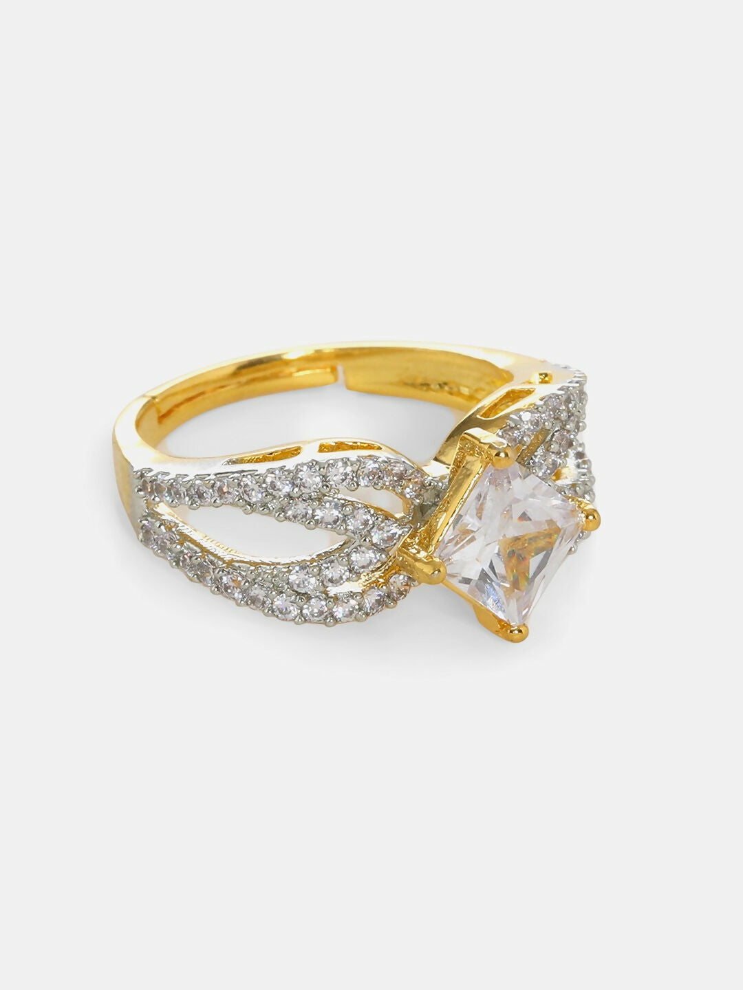 Daimonds and Square Solitaire Ring- Ruby Raang | Swadesiicart