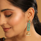Nuyug 22K Gold Plated Pearl & Turquoise Stone Studded Contemporary Shaped Jhumkas | Swadesiicart