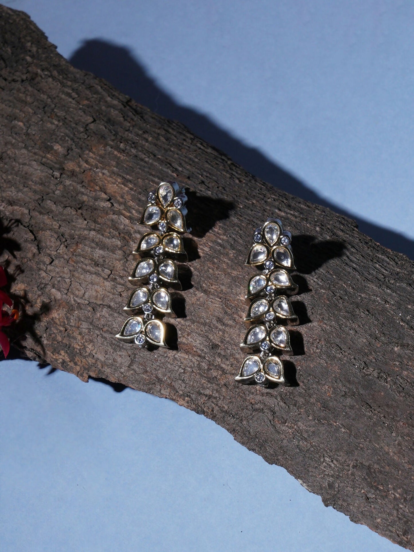 Long Kundan Earrings (silver) - Ruby Raang - Swadesiicart