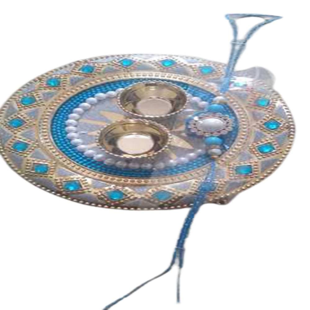 Kundan HandiKrafts Kundan Blue Colour Rakhi Platters - Aahana - The Bliss Store
