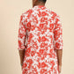 Red & White Men pure Cotton Floral Printed Straight Kurta - Mahotsav | Swadesiicart