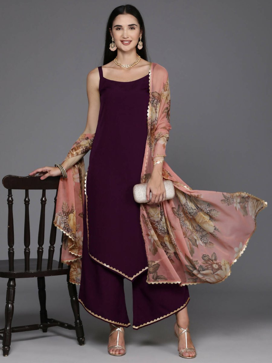 Ahalyaa Women's Traditional wear Kurta Set - Burgundy | Swadesiicart