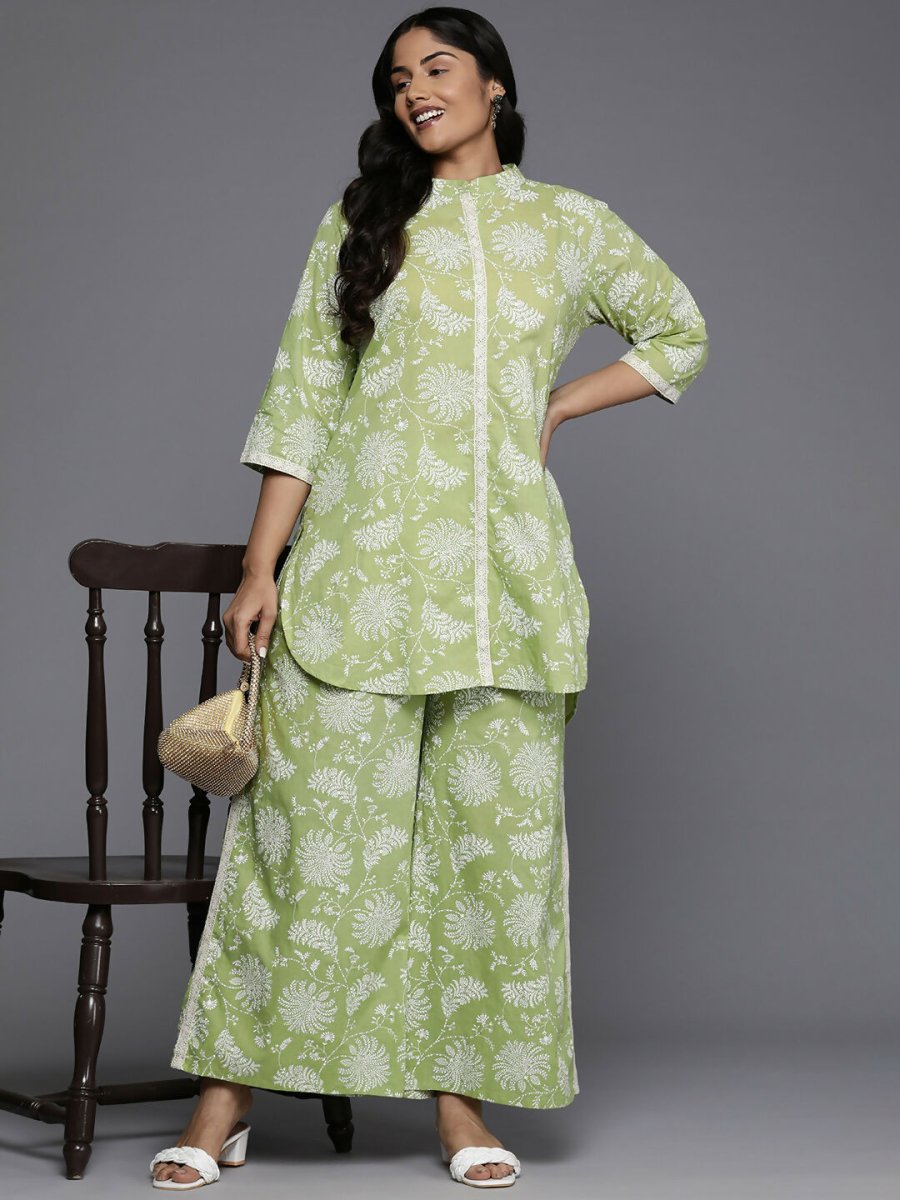 Ahalyaa Women's Traditional wear Co-ords - Green - Swadesiicart