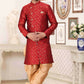 Raivat Ethnic Banarasi Jacquard Embroidery Semi Indo Western Sherwani In Maroon Colour | Swadesiicart