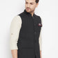 Even Apparels Black Merino Men's Nehru Jacket-Contrast Lining-Inbuilt Pocket Square | Swadesiicart