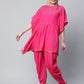 Ahalyaa Women Pink Crepe Glitter Printed Kurta with Dhoti Pants | Swadesiicart
