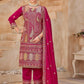 Anaita Rani Pink Vichitra Silk Readymade Suit with Embroidery & Lace Work
