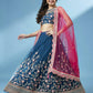 House of Panchhi Teal Net Semi stitched Coding and Mirror Work Lehenga Choli | Swadesiicart