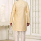 Raivat Ethnic Banarasi Jacquard Embroidery Semi Indo Western Sherwani In Yellow Colour | Swadesiicart