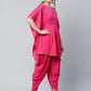 Ahalyaa Women Pink Crepe Glitter Printed Kurta with Dhoti Pants | Swadesiicart