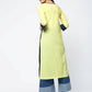 Aniyah Cotton Color Block Yellow Straight Kurta With Tassels (AN-103K) - Swadesiicart