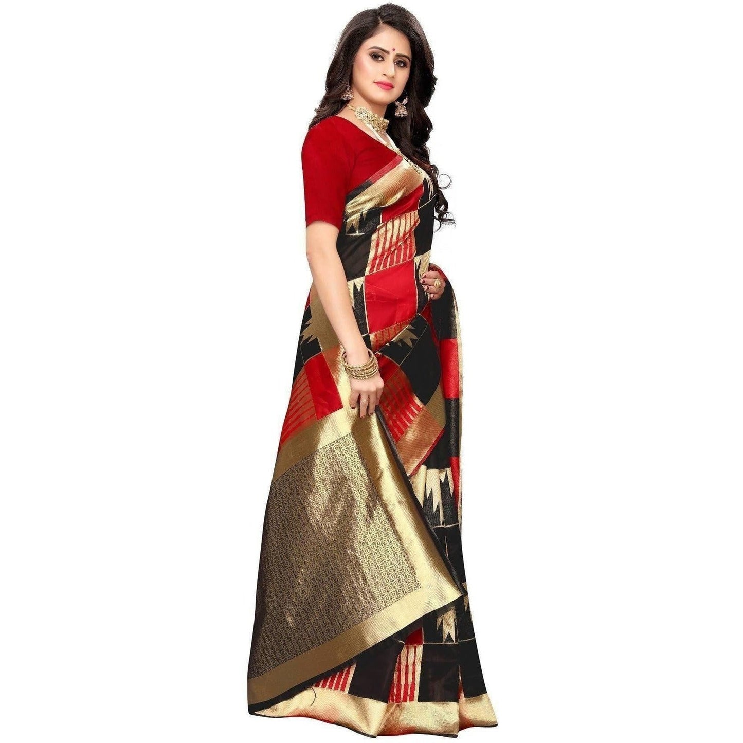 Vamika Banarasi Jaquard Red Weaving Saree (Banarasi 29) | Swadesiicart