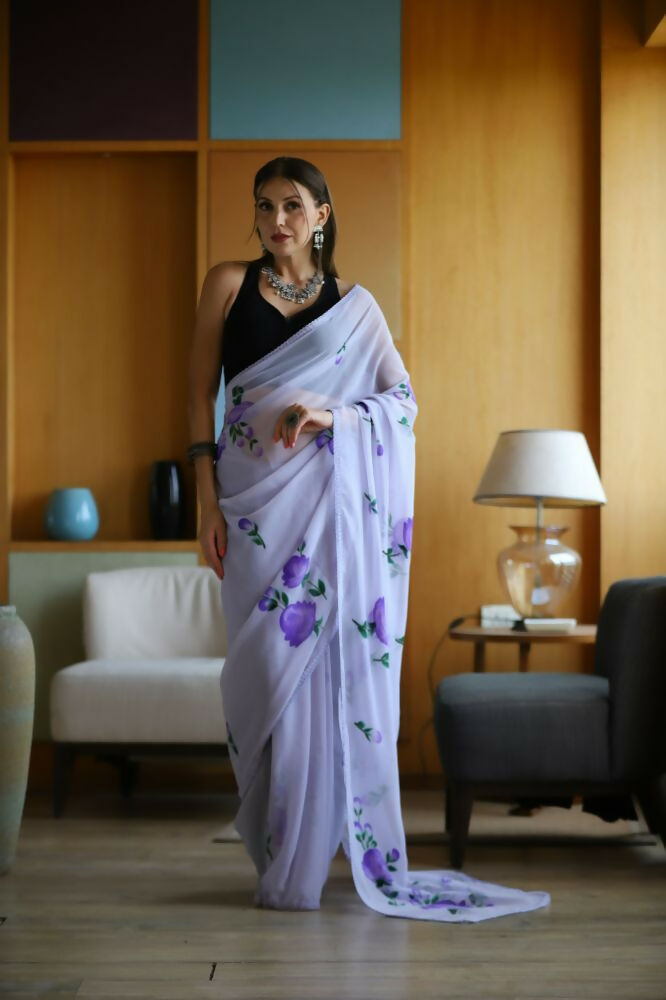 Vamsee Laxmi Purple Georgette Saree - Swadesiicart