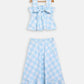 Ahalyaa Sky Blue Rayon Checked Kids Top With Skirts For Girls | Swadesiicart