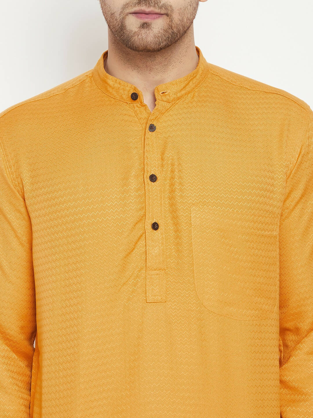 Even Apparels Yellow Viscose Men's Long Kurta With Band Collar | Swadesiicart