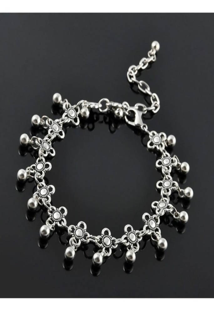 Mominos Fashion Kamal Johar Oxidised Silver Adjustable Anklets | Swadesiicart