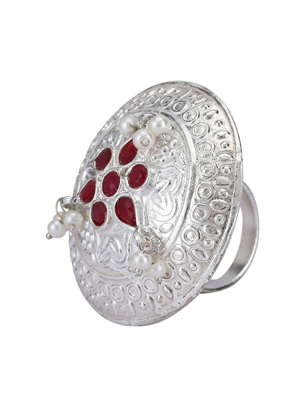 Joban Fashion Women Red Stone Silver Tone Ring | Swadesiicart