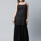 Ahalyaa Women Black Net Glitter Print Short Kurti With Sharara Dupatta Set | Swadesiicart