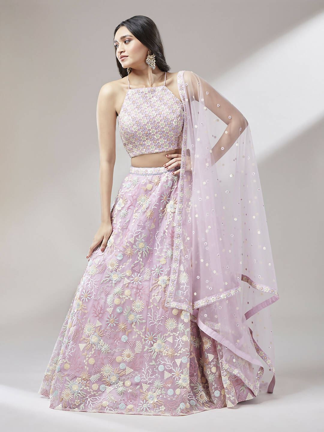 House of Panchhi Coral Net heavy Sequinse embroidery Lehenga choli & Dupatta | Swadesiicart