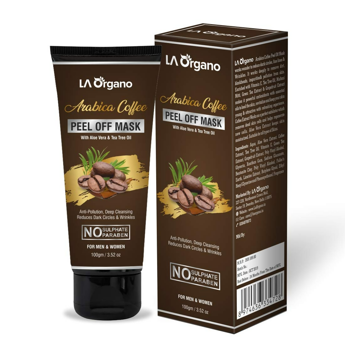LA Organo Arabica Coffee Peel Off Mask | Swadesiicart