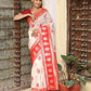 Shree Shyam Fashion White & Red Linen Cotton Saree
