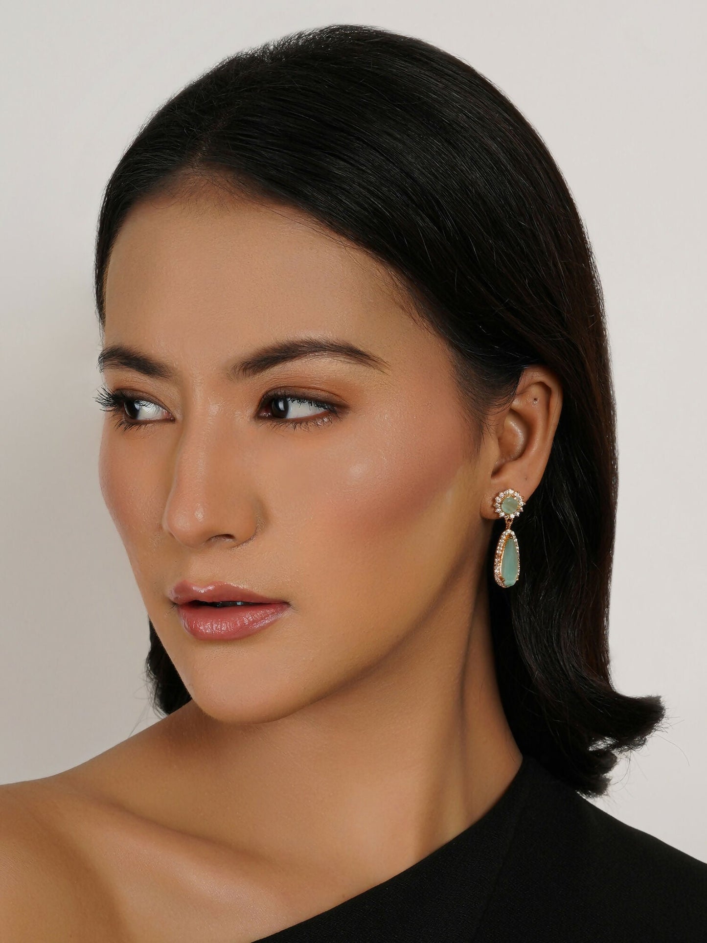 Long kundan earring (Mint green ) - Ruby Raang | Swadesiicart