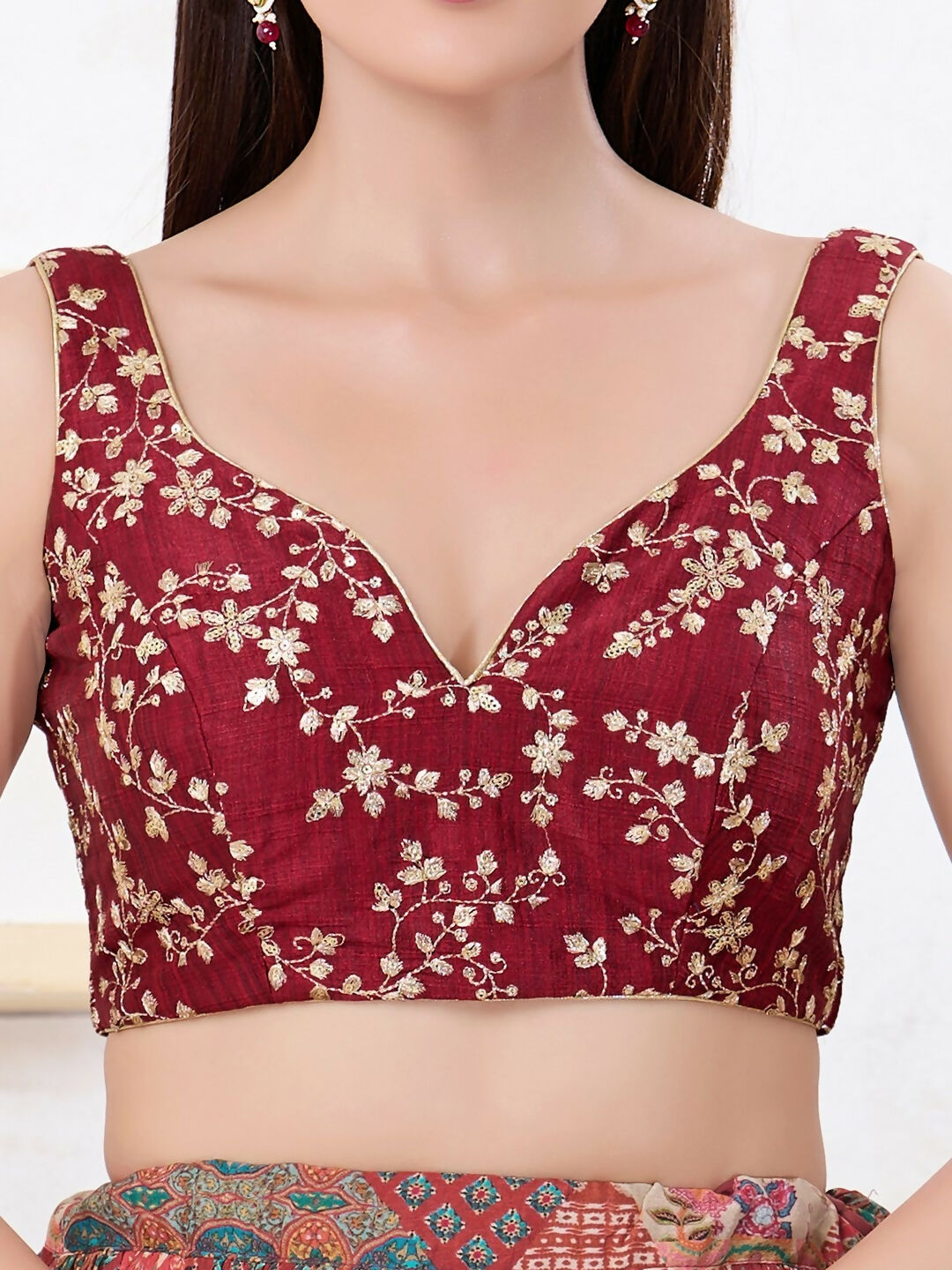 Joban Fashion Maroon Mulberry Silk Sleeveless Back Open Blouse - Swadesiicart