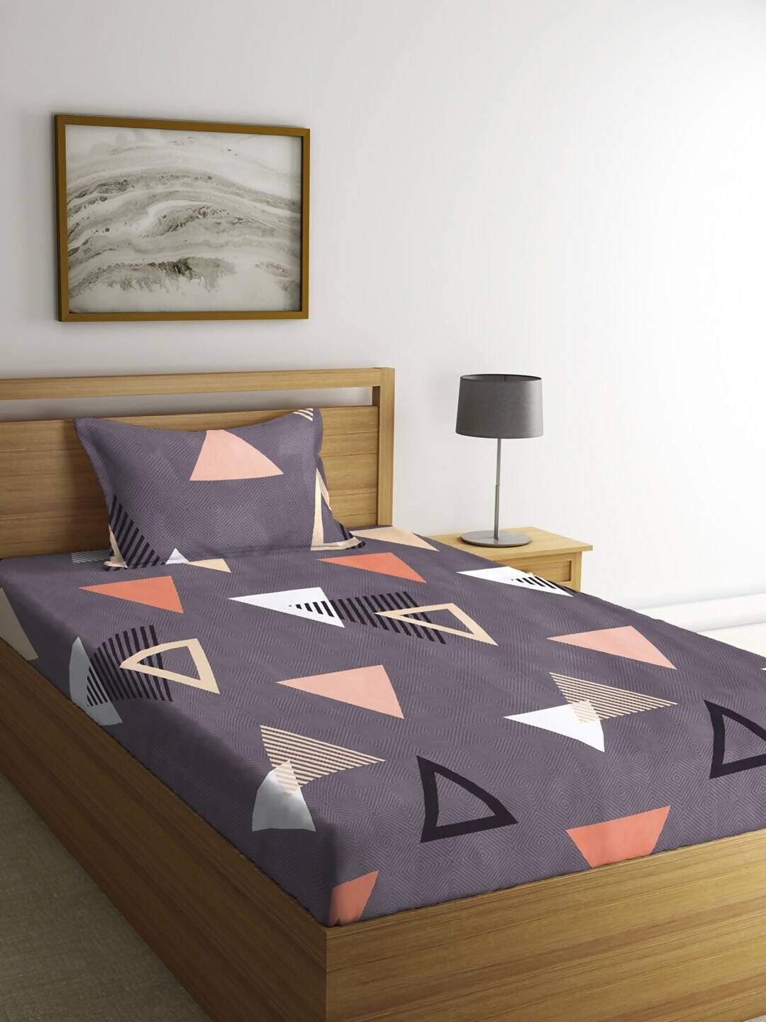KLOTTHE Purple Geometric 210 TC Cotton Bedsheet with Pillow Covers - Swadesiicart