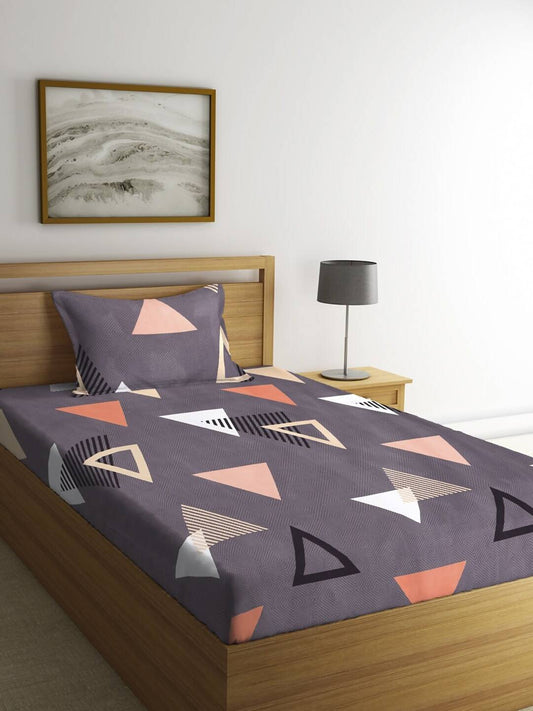 KLOTTHE Purple Geometric 210 TC Cotton Bedsheet with Pillow Covers - Swadesiicart
