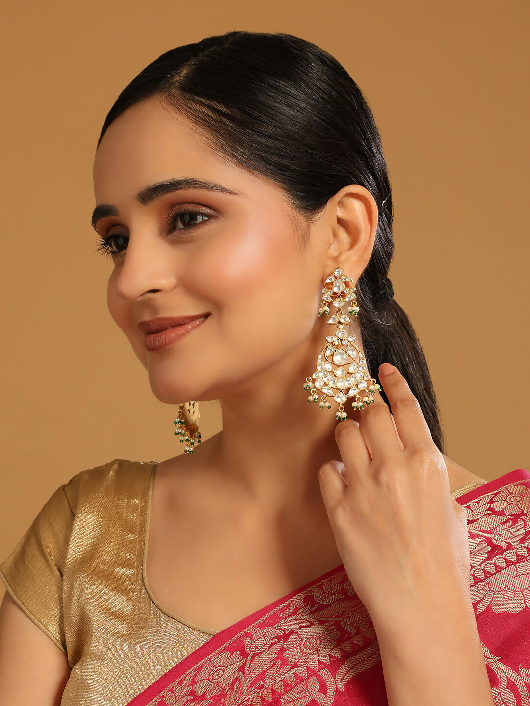 Nuyug 22K Gold Plated Chandbali Stone Drop Kundan Earrings | Swadesiicart
