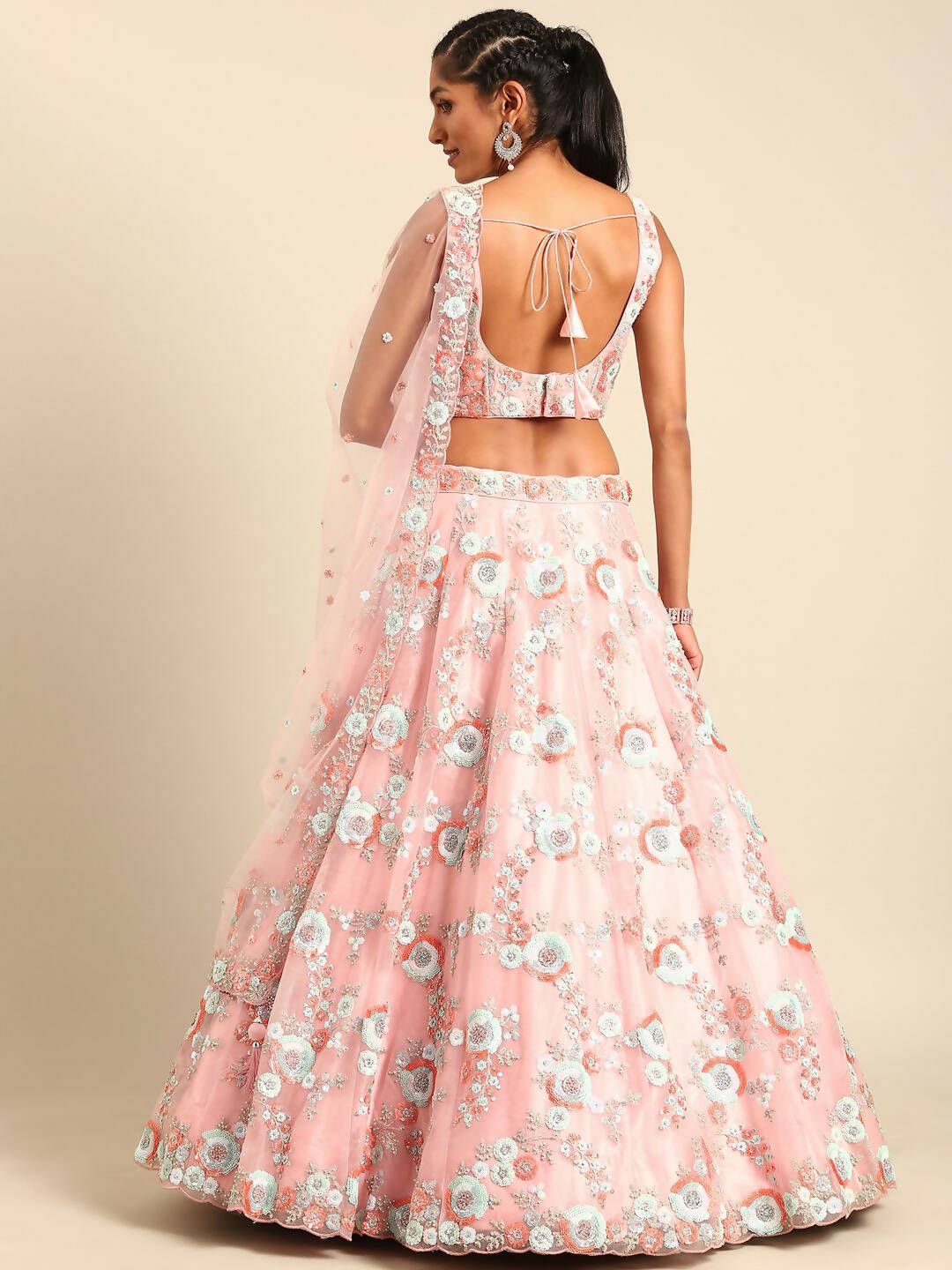 House of Panchhi Pink Net Sequins and Zarkan embroidery Lehenga choli & Dupatta | Swadesiicart
