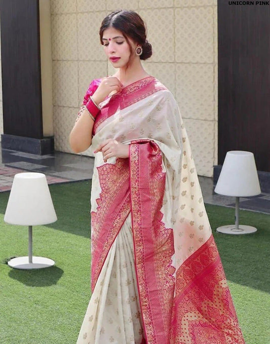 Vamika Weaving Banarasi Jacquard Pink Kanjivaram Saree | Swadesiicart