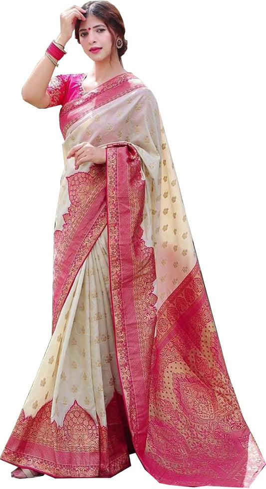 Vamika Weaving Banarasi Jacquard Pink Kanjivaram Saree | Swadesiicart