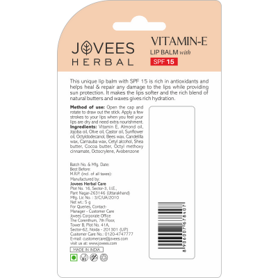 Jovees Vitamin E Lip Balm SPF 15 - Swadesiicart