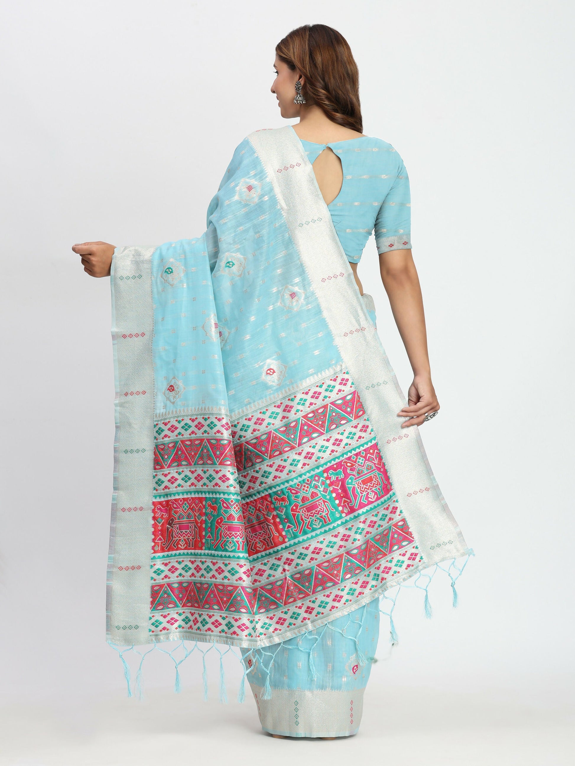 Shree Shyam Fashion Linen Cotton Sky Blue Saree