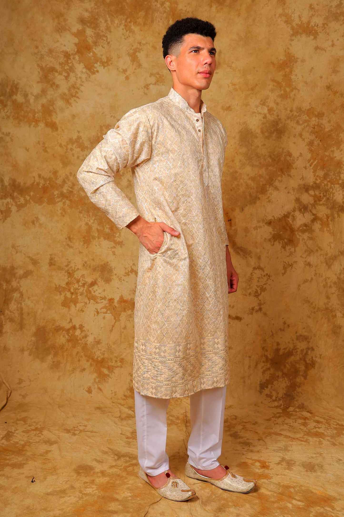 Bluesaanchi Zari Work Light Mango Kurta with Trouser Pajama | Swadesiicart
