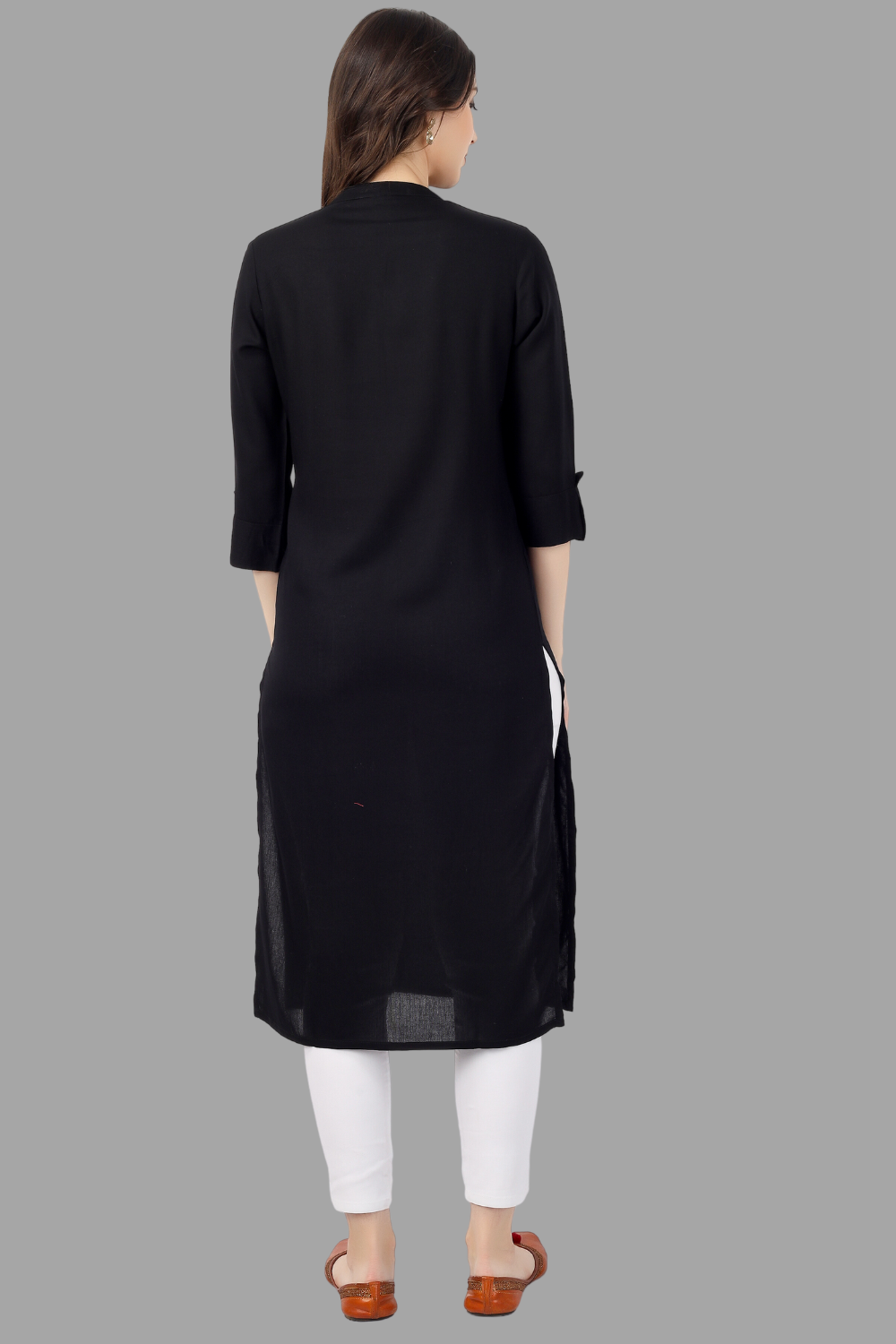 House of RP Women's Black Rayon Chicken Embroidered Straight Kurta | Swadesiicart