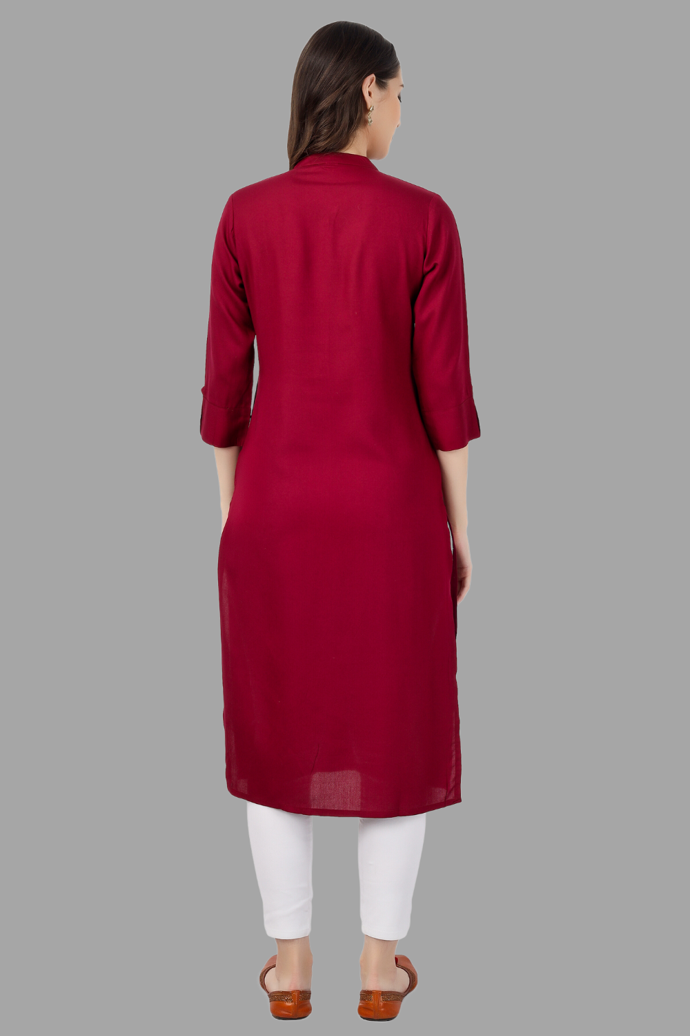 House of RP Women's Maroon Rayon Chicken Embroidered Straight Kurta | Swadesiicart