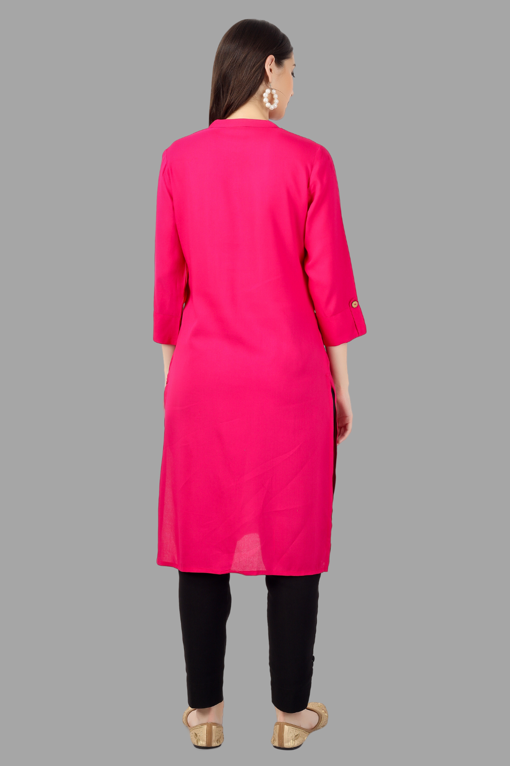House of RP Women's Pink Rayon Solid Frontslit Straight Kurta | Swadesiicart