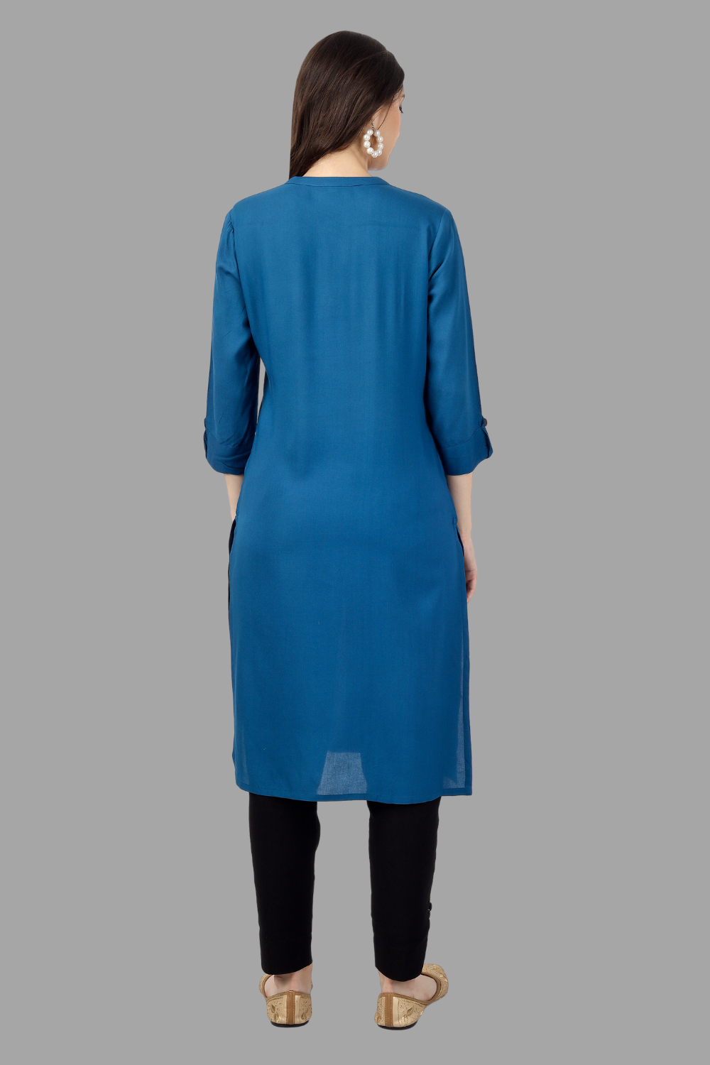 House of RP Women's Light Blue Rayon Solid Frontslit Straight Kurta | Swadesiicart