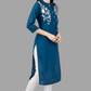 House of RP Women's Light Blue Rayon Chicken Embroidered Straight Kurta | Swadesiicart
