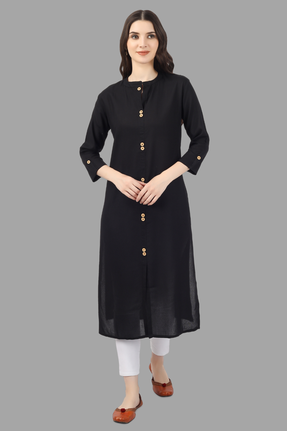 House of RP Women's Black Rayon Solid Frontslit Straight Kurta | Swadesiicart