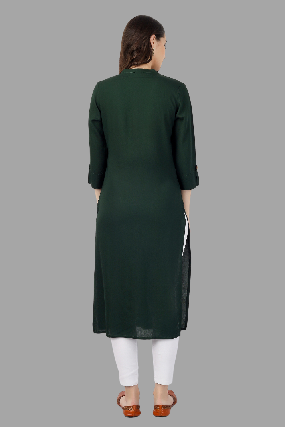 House of RP Women's Green Rayon Solid Frontslit Straight Kurta | Swadesiicart