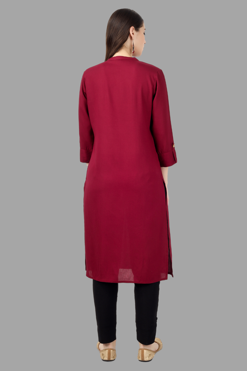 House of RP Women's Maroon Rayon Solid Frontslit Straight Kurta | Swadesiicart