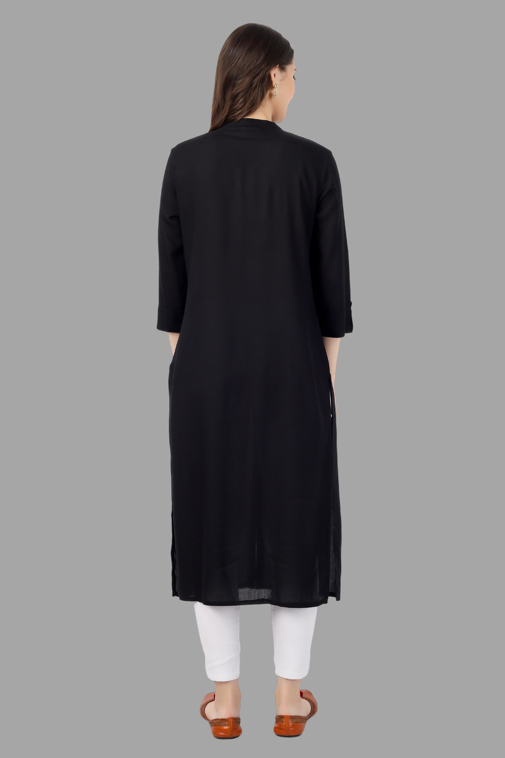 House of RP Women's Black Rayon Solid Frontslit Straight Kurta | Swadesiicart