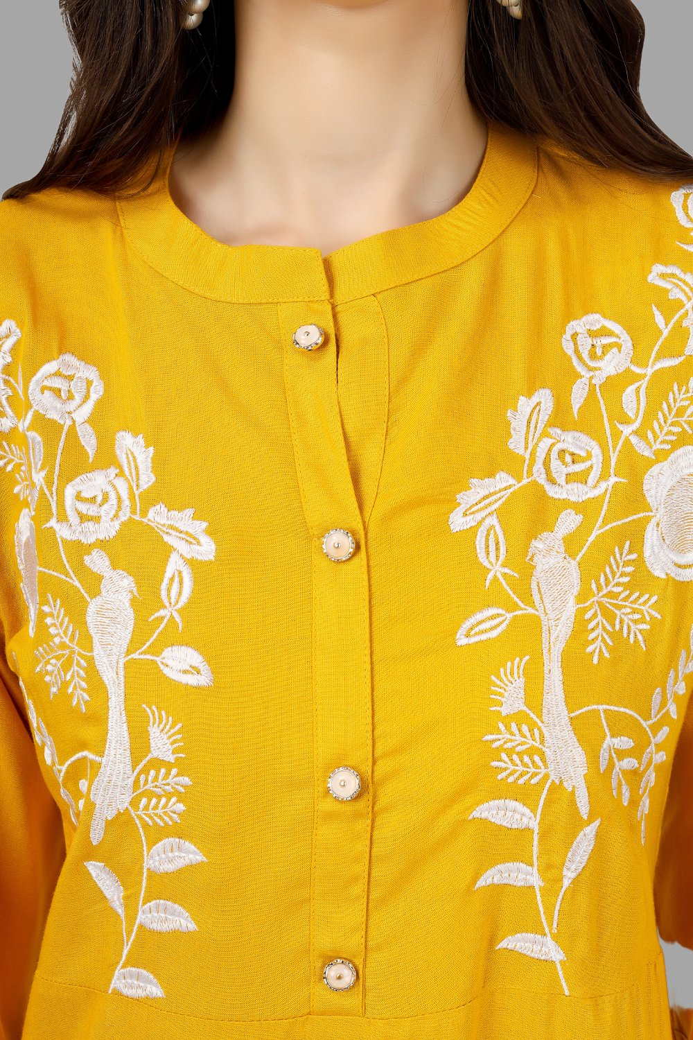 House of RP Women's Yellow Rayon Chicken Embroidered Straight Kurta | Swadesiicart