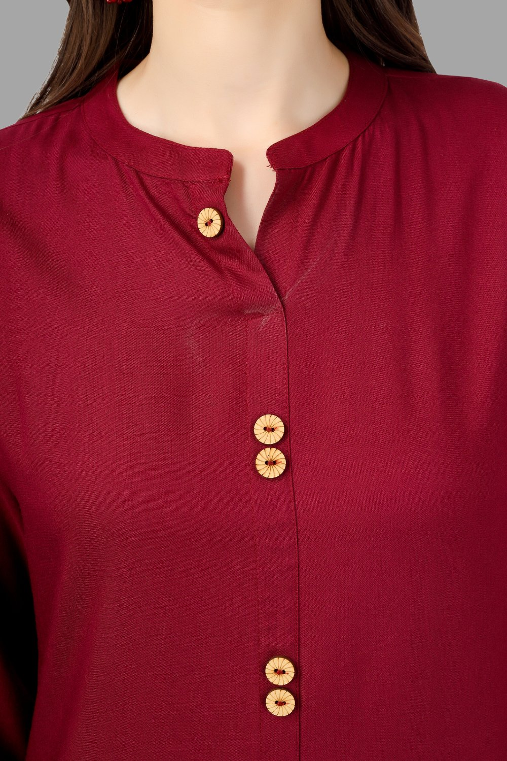 House of RP Women's Maroon Rayon Solid Frontslit Straight Kurta | Swadesiicart