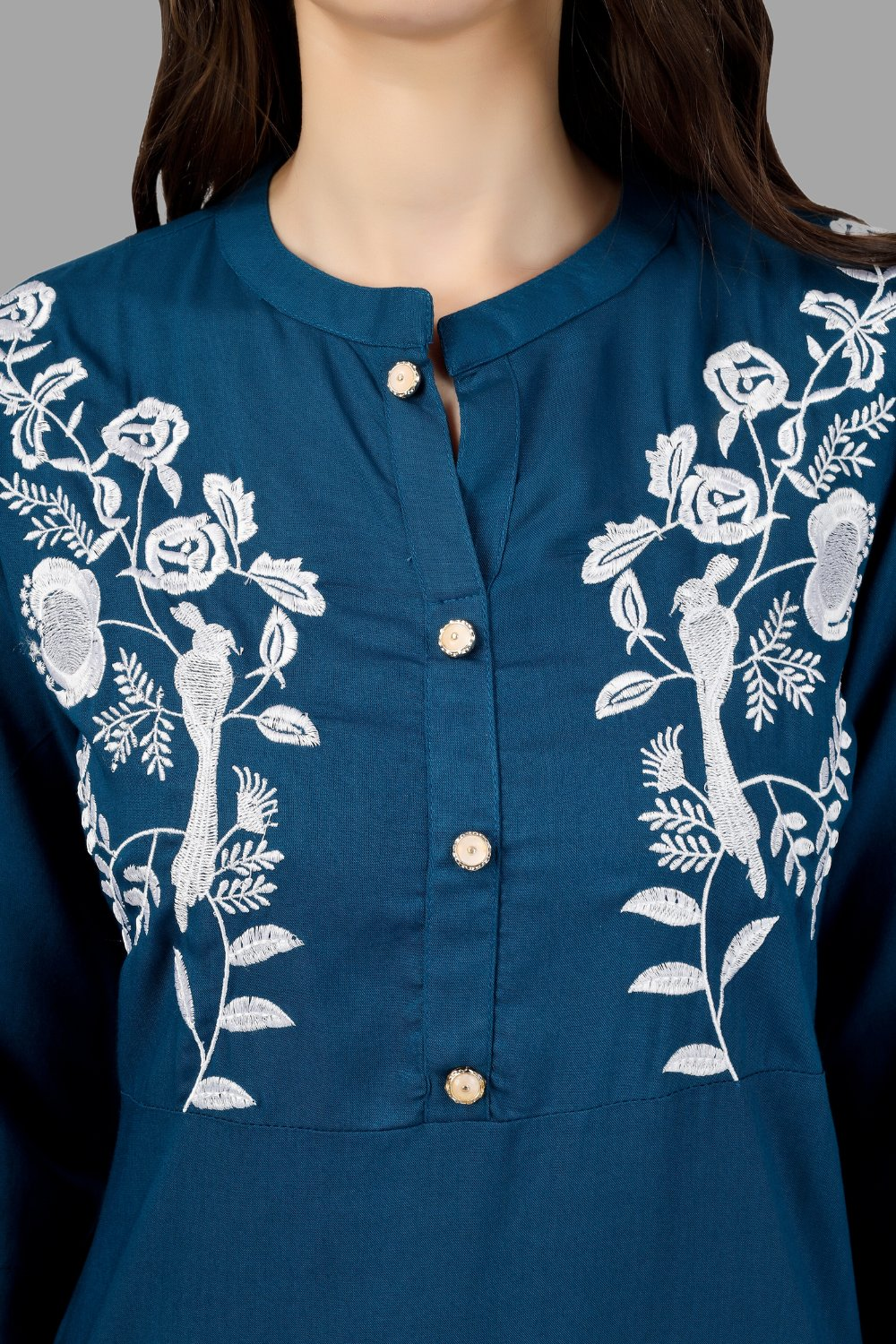 House of RP Women's Light Blue Rayon Chicken Embroidered Straight Kurta | Swadesiicart