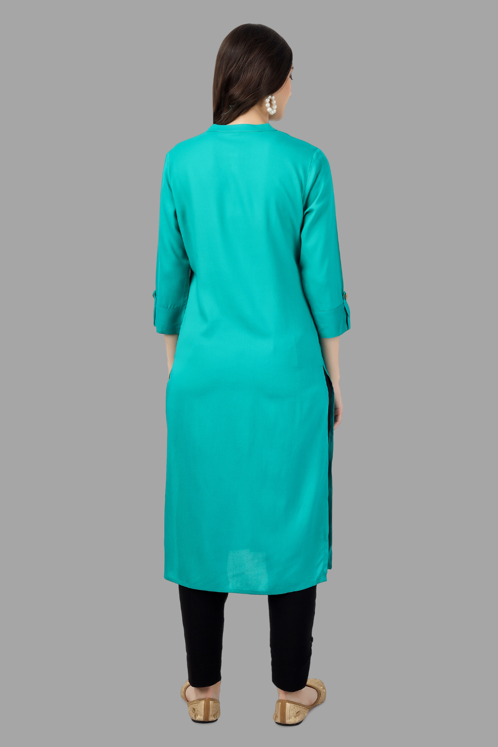 House of RP Women's Turquoise Rayon Solid Frontslit Straight Kurta | Swadesiicart