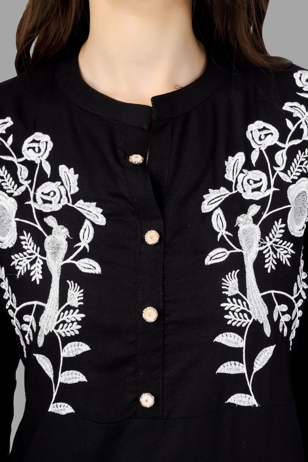 House of RP Women's Black Rayon Chicken Embroidered Straight Kurta | Swadesiicart